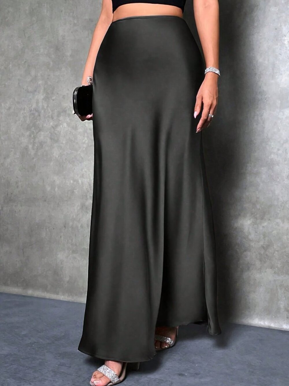 Black Elegant Women's Plus Size Maxi Skirt